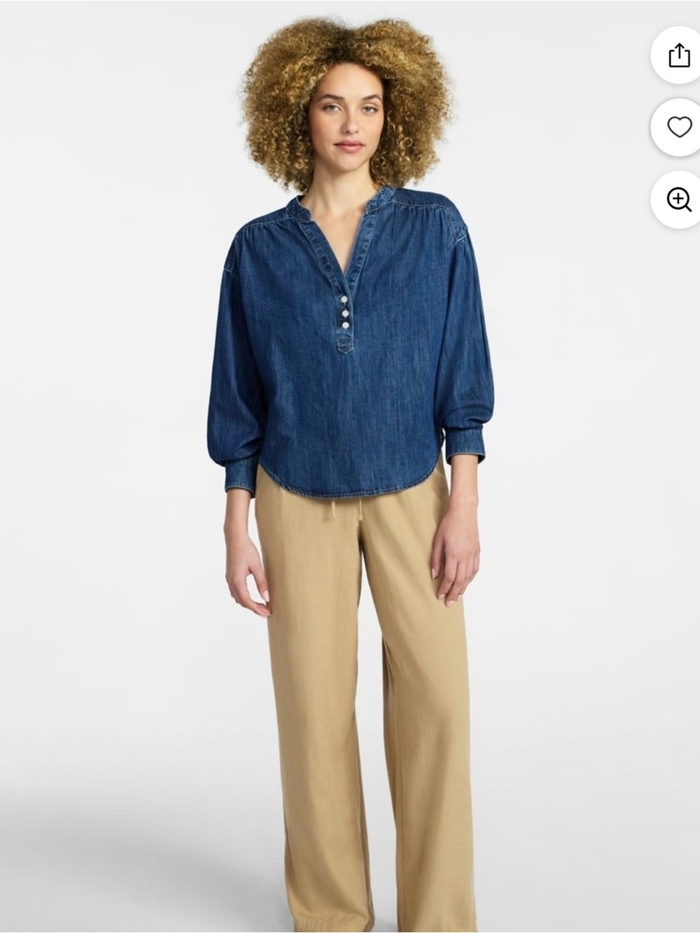 NWT Time and Tru Women’s Dark Wash Denim Popover Shirt Chambray Blouse - Picture 3 of 4